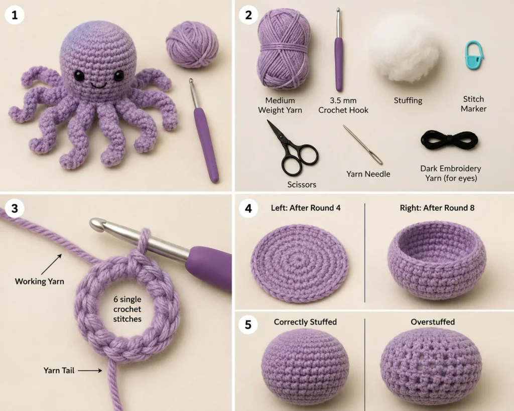 Correctly stuffed crochet amigurumi beside an overstuffed example