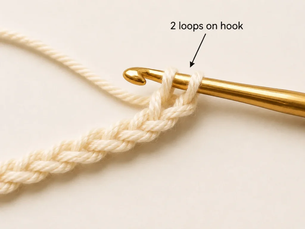 Two loops on crochet hook while making a single crochet stitch