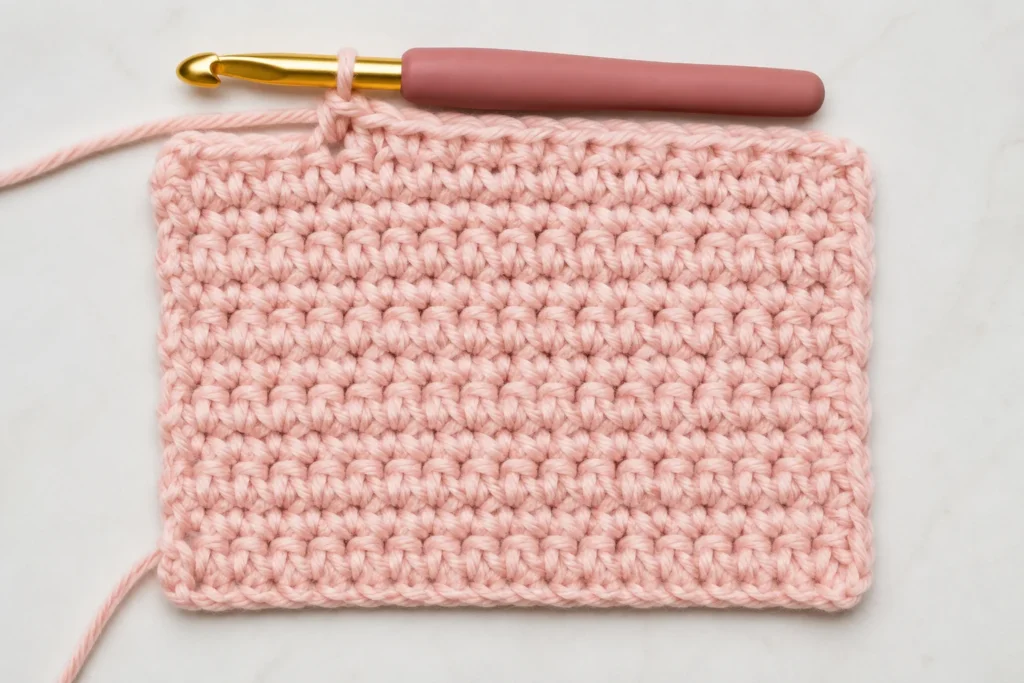 Finished half double crochet practice swatch for beginners